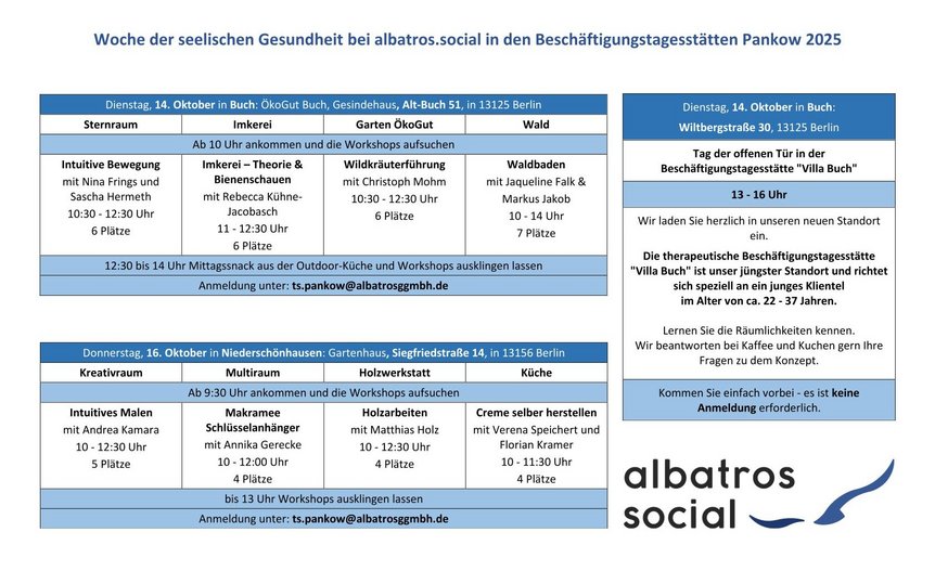 Workshopplan - Woche der seelischen Gesundheit - Beschäfitungstagesstätten Pankow Workshopplan der BTS für die Woche der seelischen Gesundheit