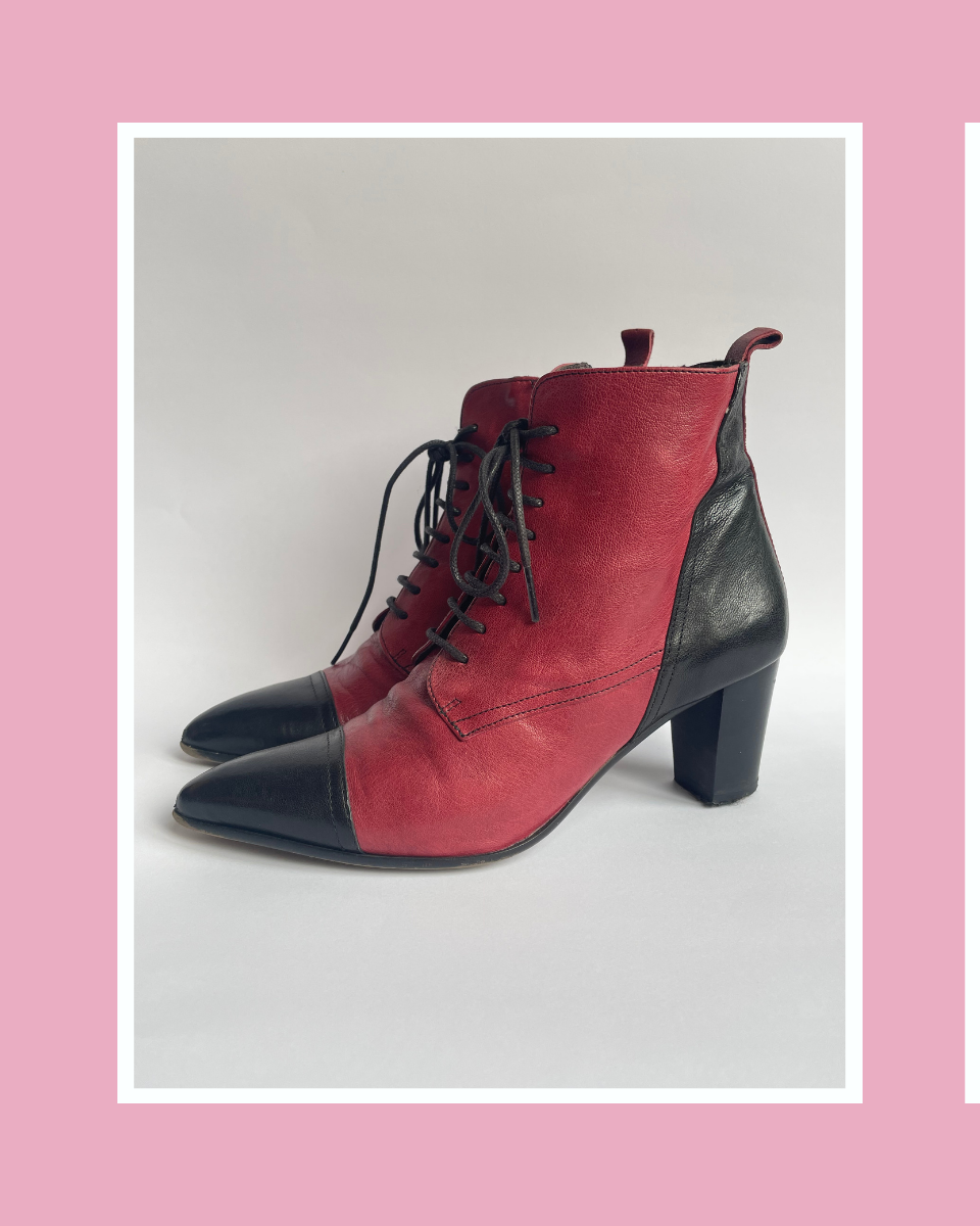 Schnürstiefeletten rotschwarz Produktfotografie